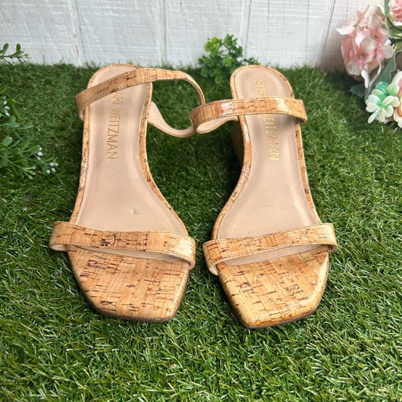 STUART WEITZMAN Aleena Square Toe Wedge Slide SANDAL size SIZE 10 Natural. Cork - Picture 15 of 16